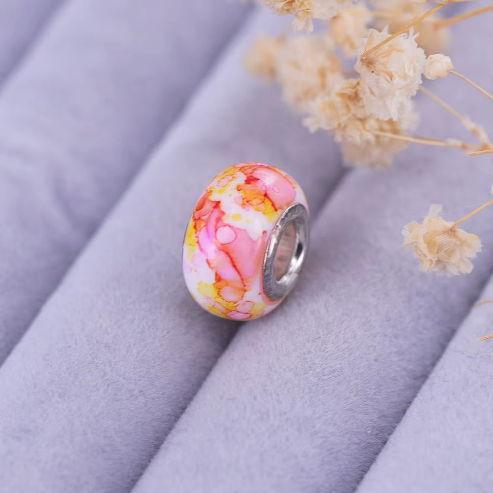New European Colorful Lampwork Glass Bead Murano Plastic Aolly Charm Fit Pan Brand Bracelet Bangle Women DIY Jewelry Dropship