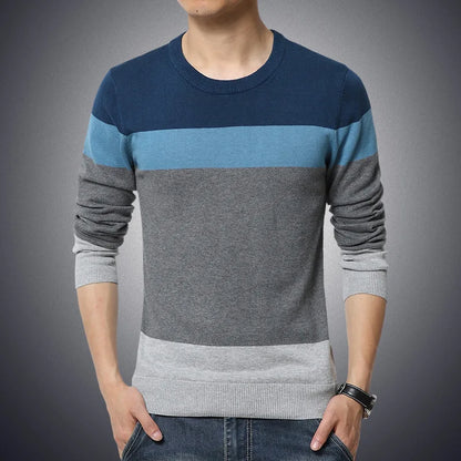 2025 Autumn Casual Men'S Sweater O-Neck Striped Slim Fit Knittwear Mens Sweaters Pullovers Pullover Men Pull Homme M-4XL