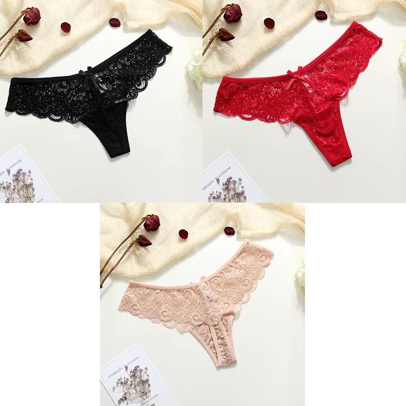 3Pcs Sexy Underwear Woman Thongs Panties Lace G-String T-Back Female Underwear Sexy Lace Thongs Underpants Panties for Woman