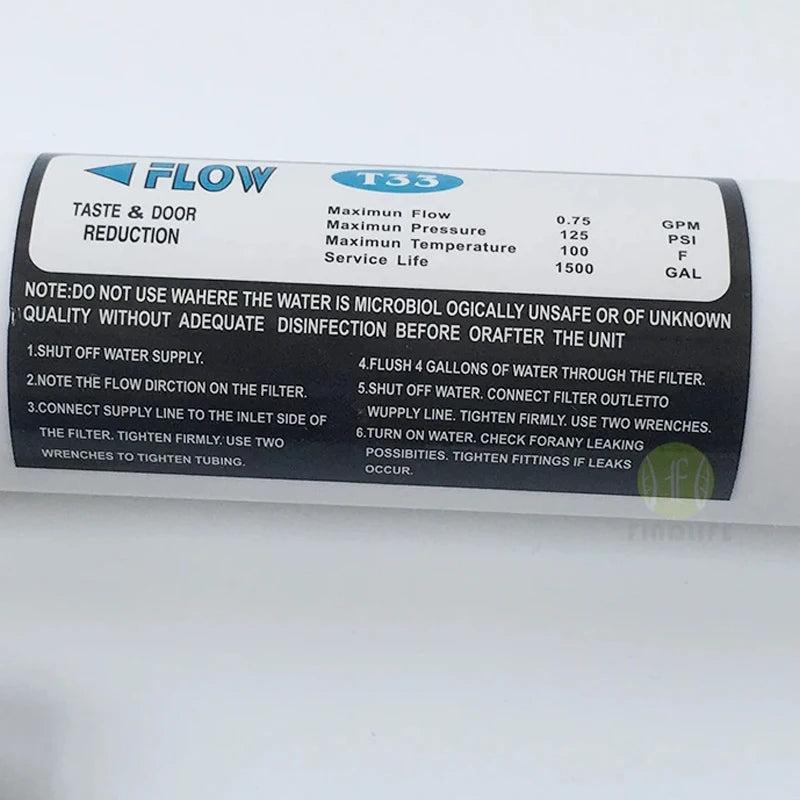 Quick Connect 10 Inch T33 with 2Pcs Fitting Water Purifier INLINE COCONUT Carbon Post WATER FILTER Cartridge REVERSE OSMOSIS