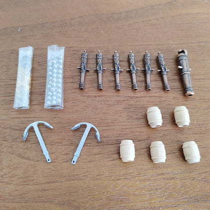 Scale 1/100 Halcon Model Ship Accessories Kit Classical Cannon+Alloy Anchor+Brass Anchor Chain+ Cannonball+Wooden Barrel