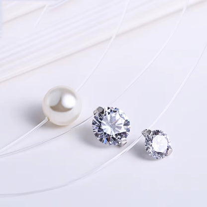 925 Sterling Silver Zircon Crystal Pearl Pendant Choker Necklace Transparent Fishing Line 2020 Fine Jewelry for Women