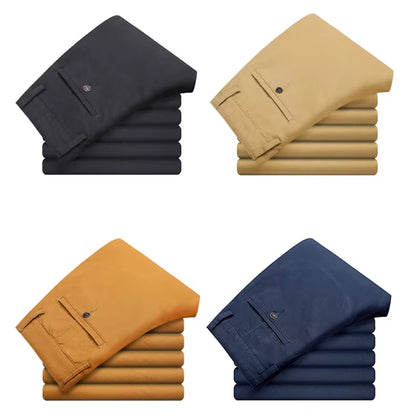 Mens Pants Cotton Casual Stretch Male Trousers Man Long Straight High Quality 4 Color plus Size Pant Suit 42 44 46