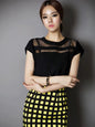 New Ladies Black Tulle Sheer Blouses Shirts Women'S Tops Chiffon Blouse Short Hollow Out Blusas Femininas Summer