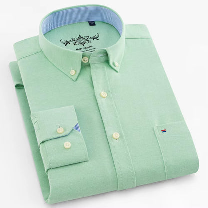 Men'S Long Sleeve Oxford Plaid Striped Work Casual Shirt with Pocket, Spring Autumn Cotton Blend Regular-Fit Button-Down Shirts