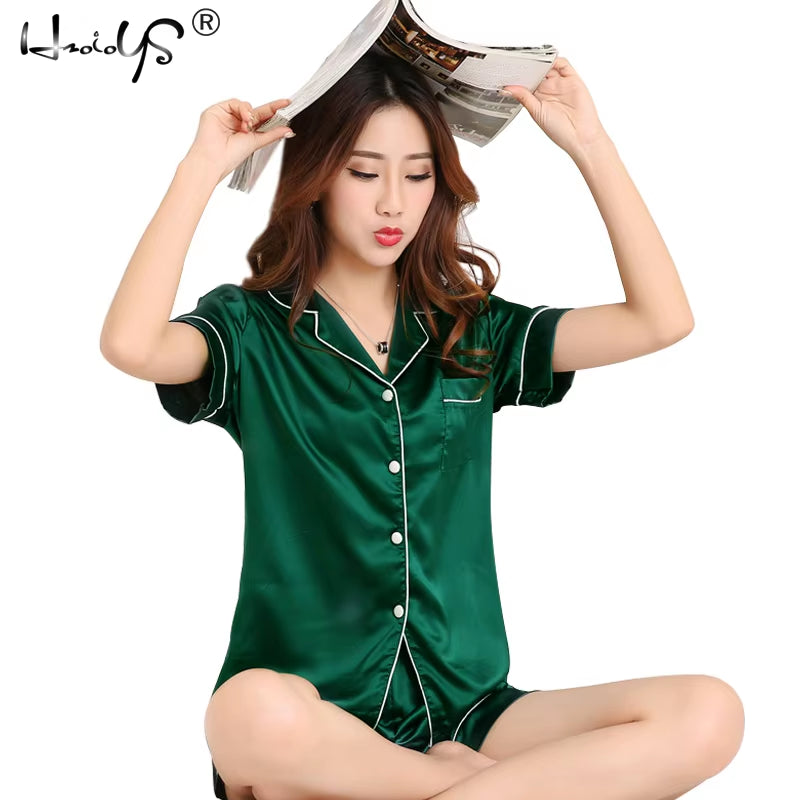 Womens Silk Satin Pajamas Pyjamas Set Sleepwear Pijama Pajamas Suit Female Sleep Two Piece Set Women'S Loungewear plus Size