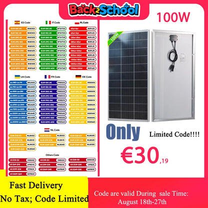 Solar Panel 100W 120W140W 160W 18V Rigid Solar Panel 25 Year Photovoltaic Monocrystalline Cell 12V Battery Charge