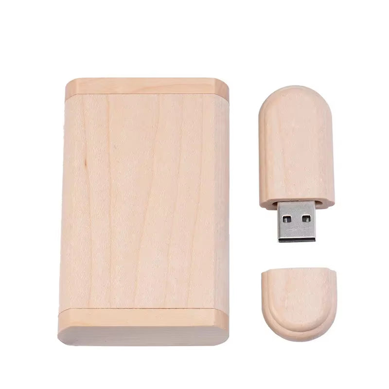 1PCS Free Custom Logo Laser Engraving Wooden+Box Pendrive 4GB 8GB 16GB 32GB 64GB USB Flash Drive Photography Gift