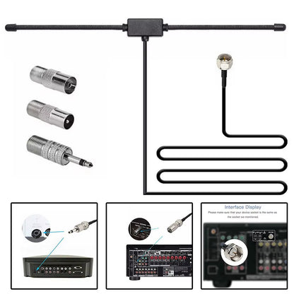 FM Radio Antenna FM F-Head Sheep Horn Antenna for Car FM TV Radio Station 75 Ohms F Female Head to TV3.5 Mono