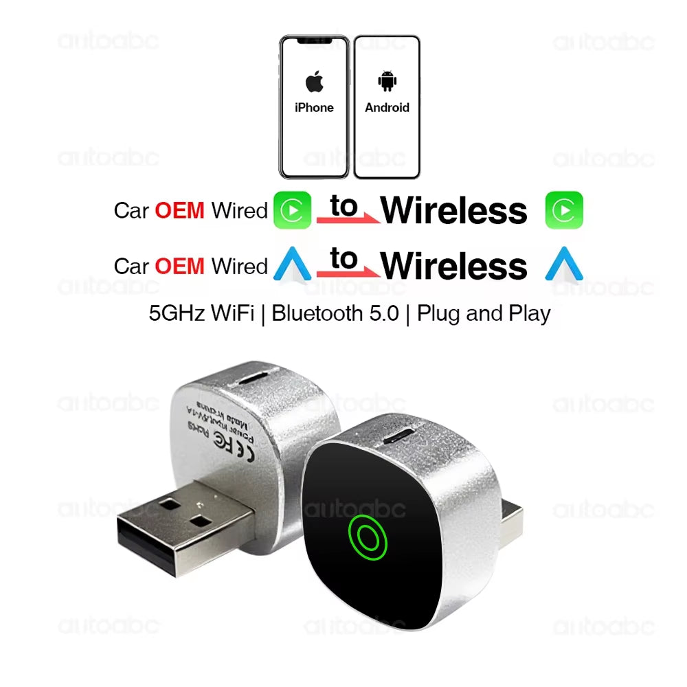 AUTOABC 2025 New 2 in 1 Wireless Carplay Adapter Plug & Plug Auto Connect No Delay Converts Wired to Wireless