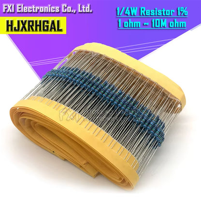 100Pcs 1/4W 1R~22M 1% Metal Film Resistor 100R 220R 1K 1.5K 2.2K 4.7K 10K 22K 47K 100K 100 220 1K5 2K2 4K7 Ohm Resistance