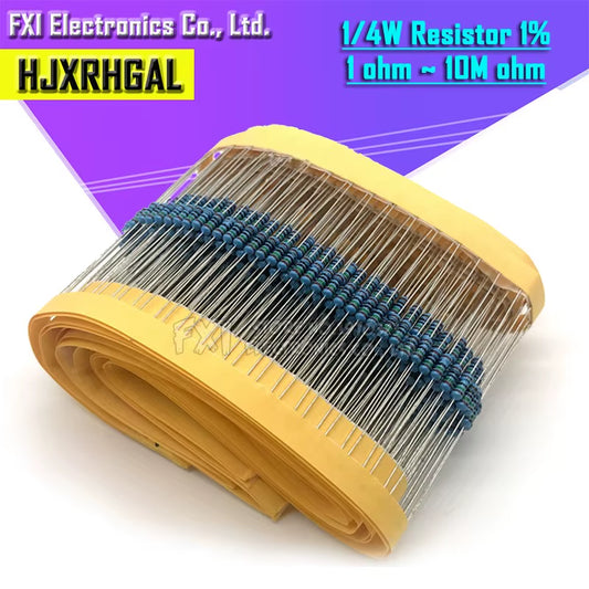 100Pcs 1/4W 1R~22M 1% Metal Film Resistor 100R 220R 1K 1.5K 2.2K 4.7K 10K 22K 47K 100K 100 220 1K5 2K2 4K7 Ohm Resistance