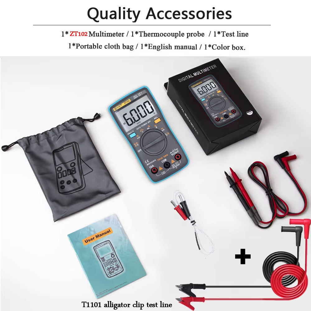 Digital Multimeter Auto Range True RMS 8000 High Precision Ammeter Voltmeter Smart Capacitor Temperature NCV Ohm Hz Tester