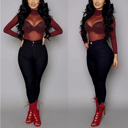 Sexy Women T Shirt See through Transparent Mesh Tops Long Sleeve Sheer Slim Ladies Turtleneck T-Shirt