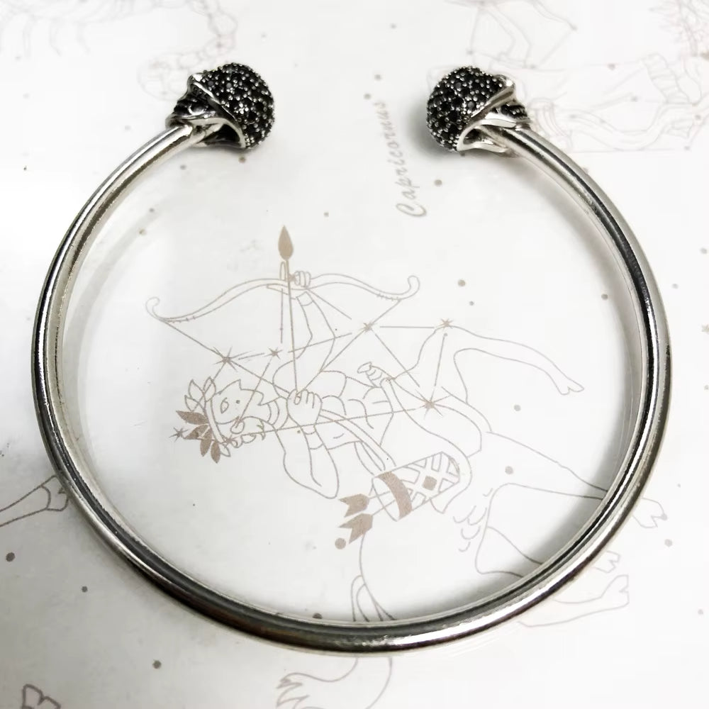 Bracelet Bangles Skull Pave Europe Style Fashion Karma Punk Jewelry Gift for Rebel Men Women in 925 Sterling Silver
