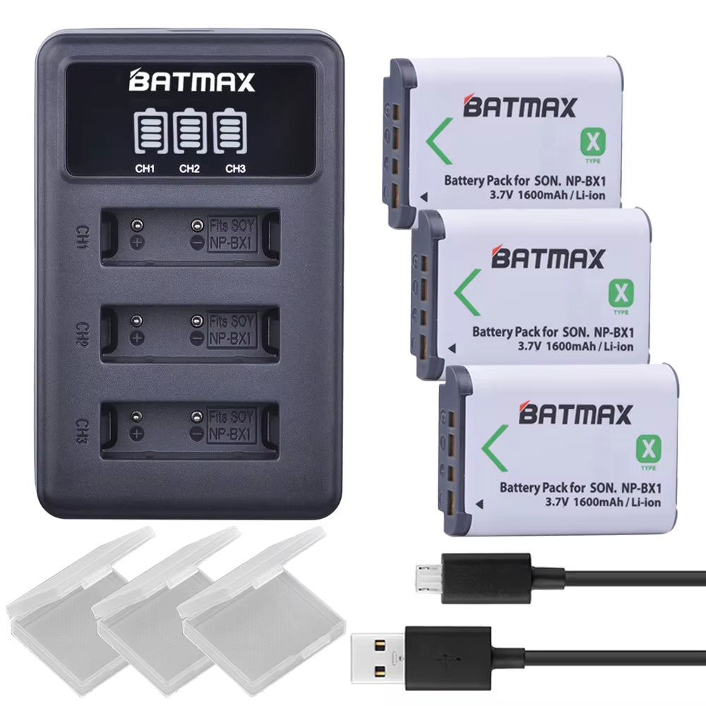 NP-BX1 Np Bx1 Battery + 3 Slots LCD Charger for Sony DSC-RX100 DSC-WX500 IV HX300 WX300 HDR-AS15 X3000R MV1 AS30V HDR-AS300