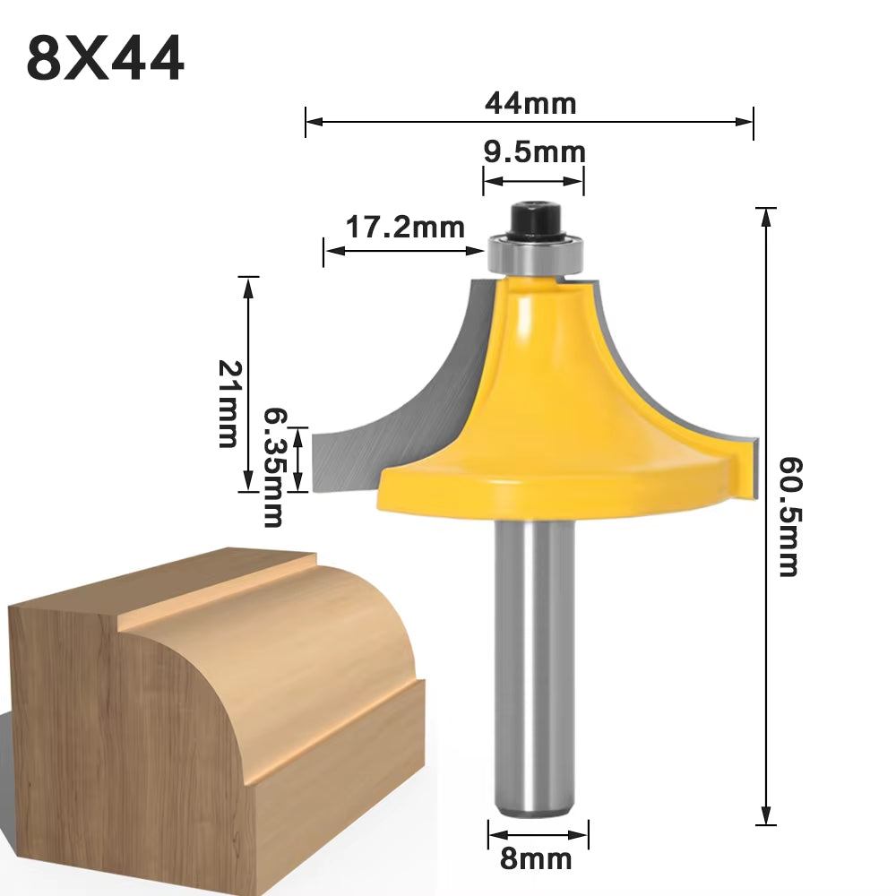 Round over Edging Router Bit - 1" Radius 8" Shank 1Pcs 8Mm Shank Wood Router Bit Straight End Mill Trimmer Cleaning Flush Trim
