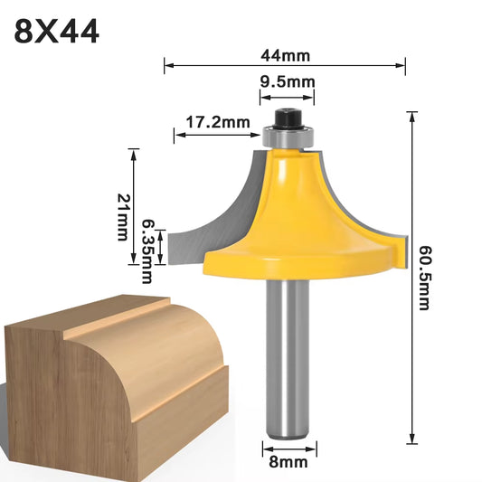 Round over Edging Router Bit - 1" Radius 8" Shank 1Pcs 8Mm Shank Wood Router Bit Straight End Mill Trimmer Cleaning Flush Trim