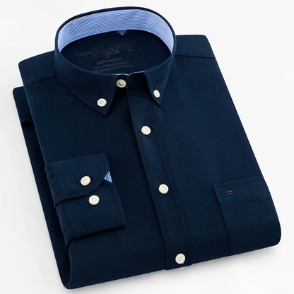 Men'S Long Sleeve Oxford Plaid Striped Work Casual Shirt with Pocket, Spring Autumn Cotton Blend Regular-Fit Button-Down Shirts
