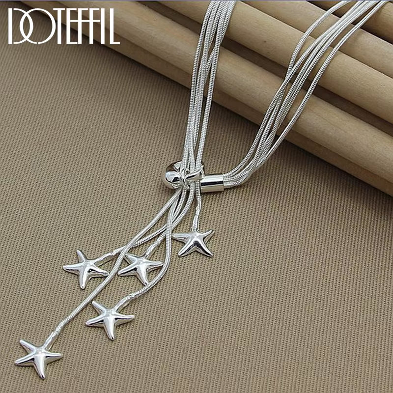 925 Sterling Silver Five Snake Chain Starfish Necklace for Women Wedding Engagement Fashion Jewelry