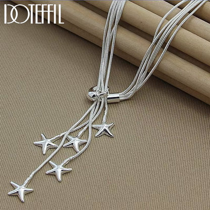 925 Sterling Silver Five Snake Chain Starfish Necklace for Women Wedding Engagement Fashion Jewelry