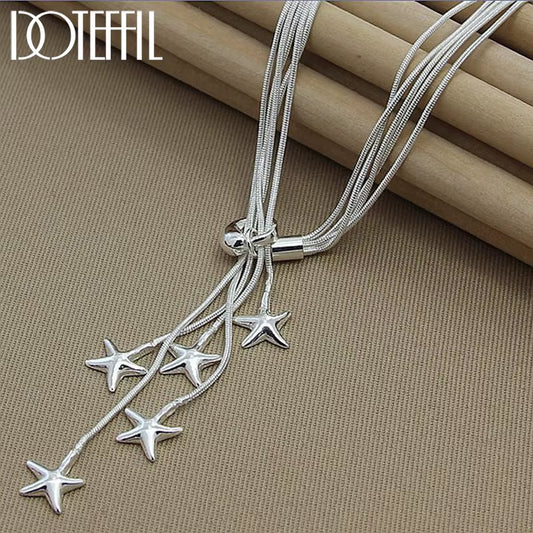 925 Sterling Silver Five Snake Chain Starfish Necklace for Women Wedding Engagement Fashion Jewelry