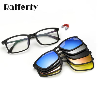 Polarized Sunglasses Men Women 5 in 1 Magnetic Clip on Glasses TR90 Optical Prescription Eyeglass Frames Magnet Clips