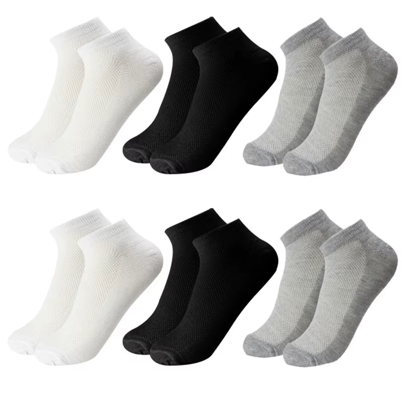 6 Pairs Breathable Men'S Socks Short Ankle Elastic Solid Color Mesh High Quality Business Unisex Sokken plus Size EU38-47