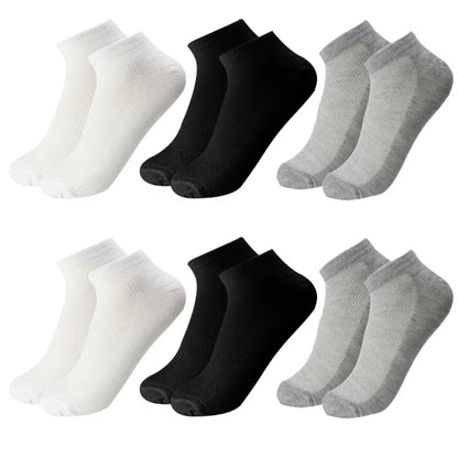 6 Pairs Breathable Men'S Socks Short Ankle Elastic Solid Color Mesh High Quality Business Unisex Sokken plus Size EU38-47