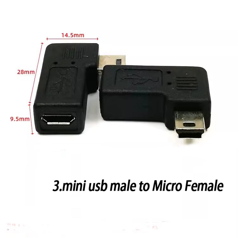 90 Degree Left & Right Angled Mini USB 5Pin Female to Micro USB Male Data Sync Adapter Plug Micro USB to Mini USB Connector