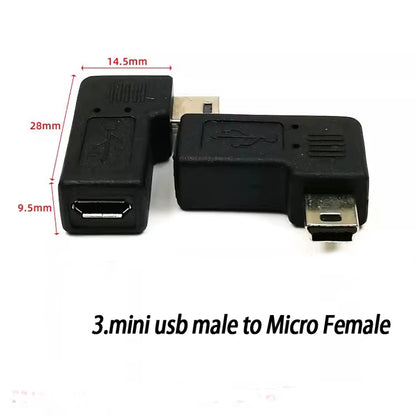 90 Degree Left & Right Angled Mini USB 5Pin Female to Micro USB Male Data Sync Adapter Plug Micro USB to Mini USB Connector
