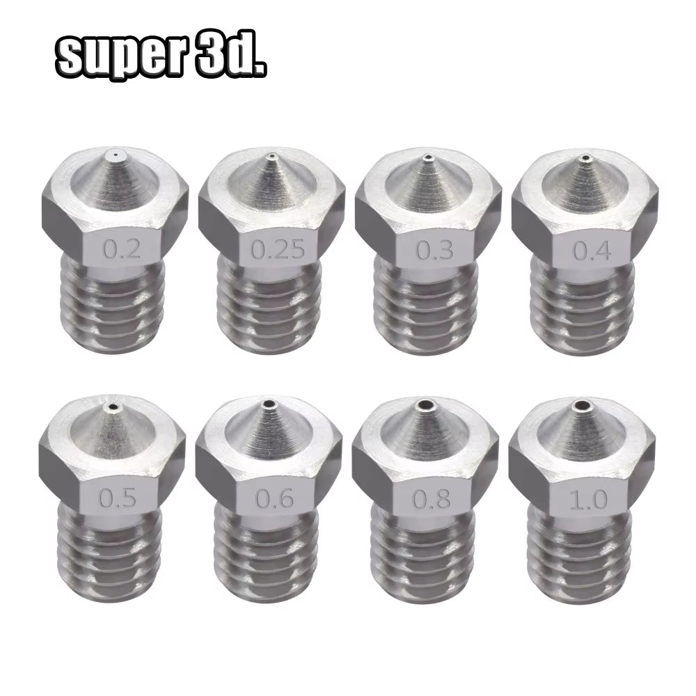 2Pcs V5 V6 Stainless Steel Nozzle 0.2/0.3/0.4/0.5/0.6/0.8Mm M6 Thread Nozzle for 3D Printer 1.75MM Extruder Hotend