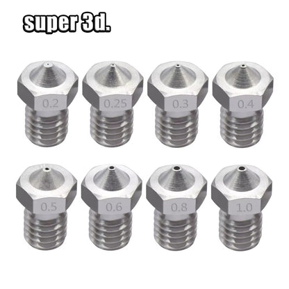 2Pcs V5 V6 Stainless Steel Nozzle 0.2/0.3/0.4/0.5/0.6/0.8Mm M6 Thread Nozzle for 3D Printer 1.75MM Extruder Hotend