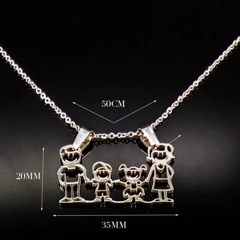 Stainless Steel Necklace Mama Family Necklaces Silver Color Love Boy Girl Pendant Jewelry Women Christmas Gift 355