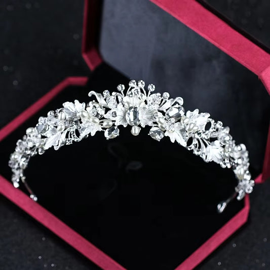 Baroque Vintage Gold Color Rhinestone Pearl Flower Bridal Crowns Tiaras Headband Crystal Diadem Crown Wedding Hair Accessories