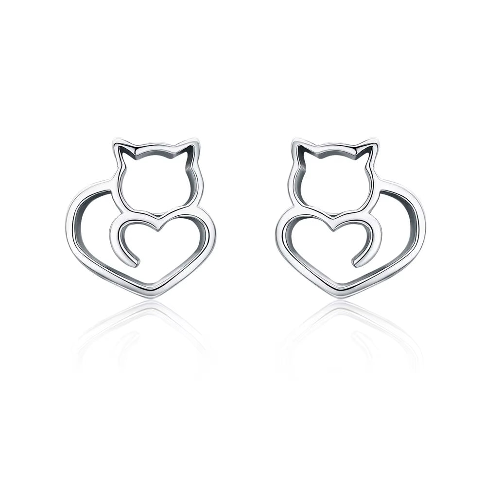 Real 100% 925 Sterling Silver Lovely Cat Pet Stud Earrings for Women S925 Silver Earring Fashion Jewelry Gift FIE073