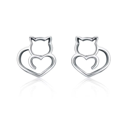 Real 100% 925 Sterling Silver Lovely Cat Pet Stud Earrings for Women S925 Silver Earring Fashion Jewelry Gift FIE073