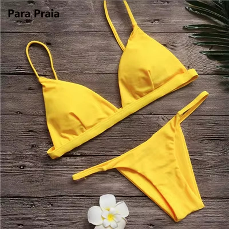 9 Colors Solid Bikini Set 2025 Sexy Push up Swimwear Women Brazilian Swimsuit Low Waist Biquini Halter Two Pieces Bathing Suit