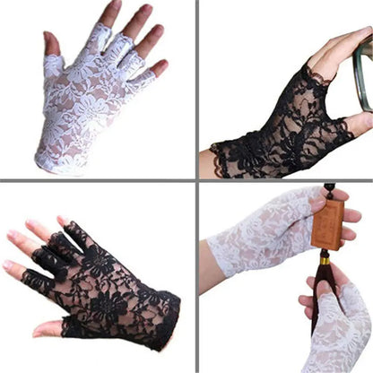 Womens Sexy Dressy Lace Gloves Sunscreen Short Gloves Fingerless Lace Driving Gloves Spring and Summer Mittens Accessories