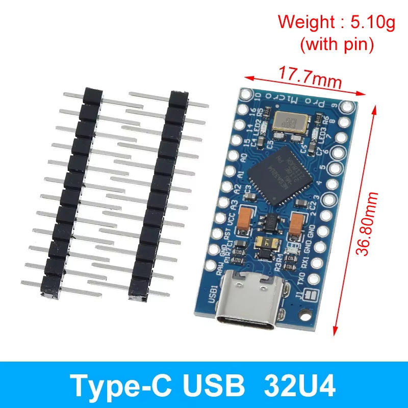 Pro Micro Atmega32U4 5V 16Mhz Original Chip Replace Atmega328 for Arduino Pro Mini with 2 Row Pin Header for Leonardo UNOR3