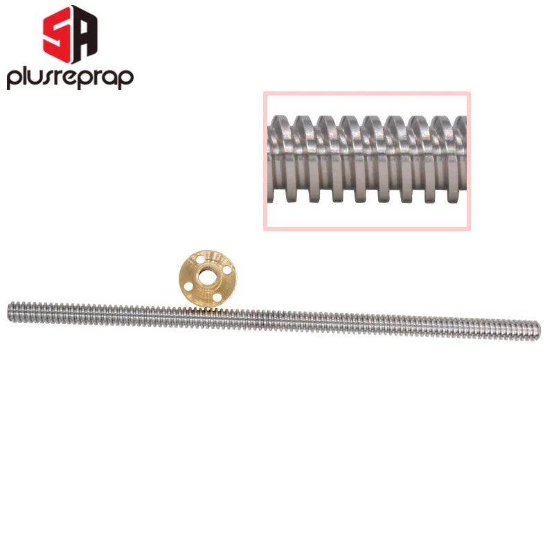 T8 Lead Screw OD 8Mm Pitch 2Mm Lead 2Mm 150Mm 200Mm 250Mm 300Mm 350Mm 400Mm 500Mm with Brass Nut for Reprap 3D Printer Z Axis
