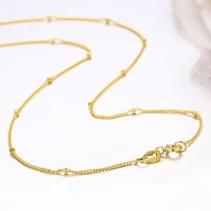 35-80Cm Real 925 Sterling Silver W/ Gold Colour Beads Curb Chain Choker Necklaces for Women Girls Jewelry Kolye Collares Ketting