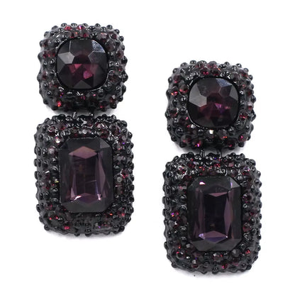 Luxury Blue Crystal Square Dangle Earrings for Women Europe Style Noble Elegant Banquet Party Jewelry Accessories 2024 New