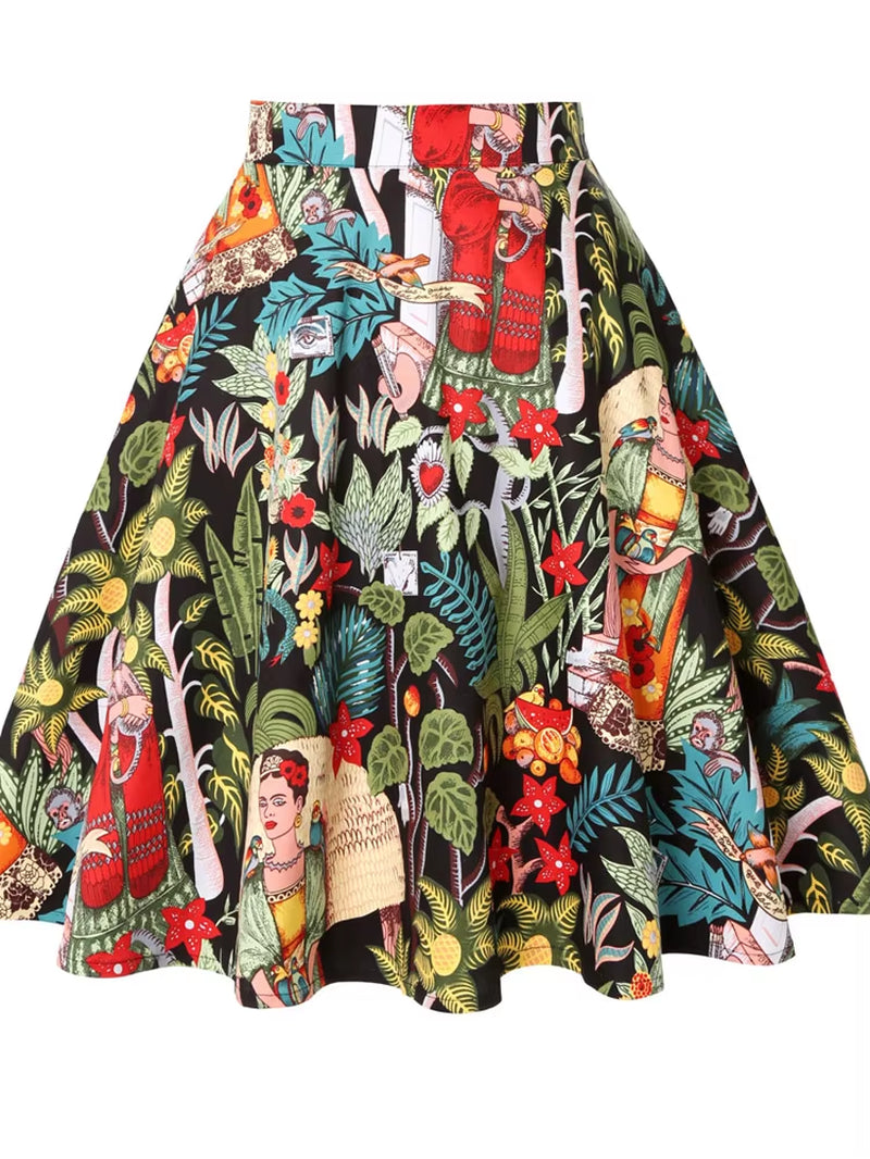 Women'S Runway Cotton Retro Vintage Skirt Black Faldas High Waist a Line Rockabilly Jupe 50S Swing Umbrella Skirts Pin up Skater