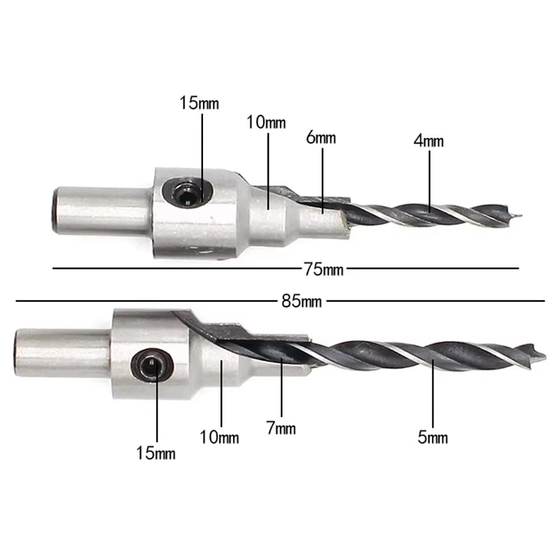 2Pc Countersink Drilling 3 Steps Pilot Drill Bits Set Reamer Screw Wood Window Hinge Hole Saw Chamfer 4 6 5 7Mm Steps 8Mm Shank