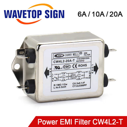 CANNY WELL CW4L2-20A-T EMI Power Filter Single Phase CW4L2-10A -T CW4L2-6A -T AC 115V / 250V 20A 50/60Hz for Laser Machine