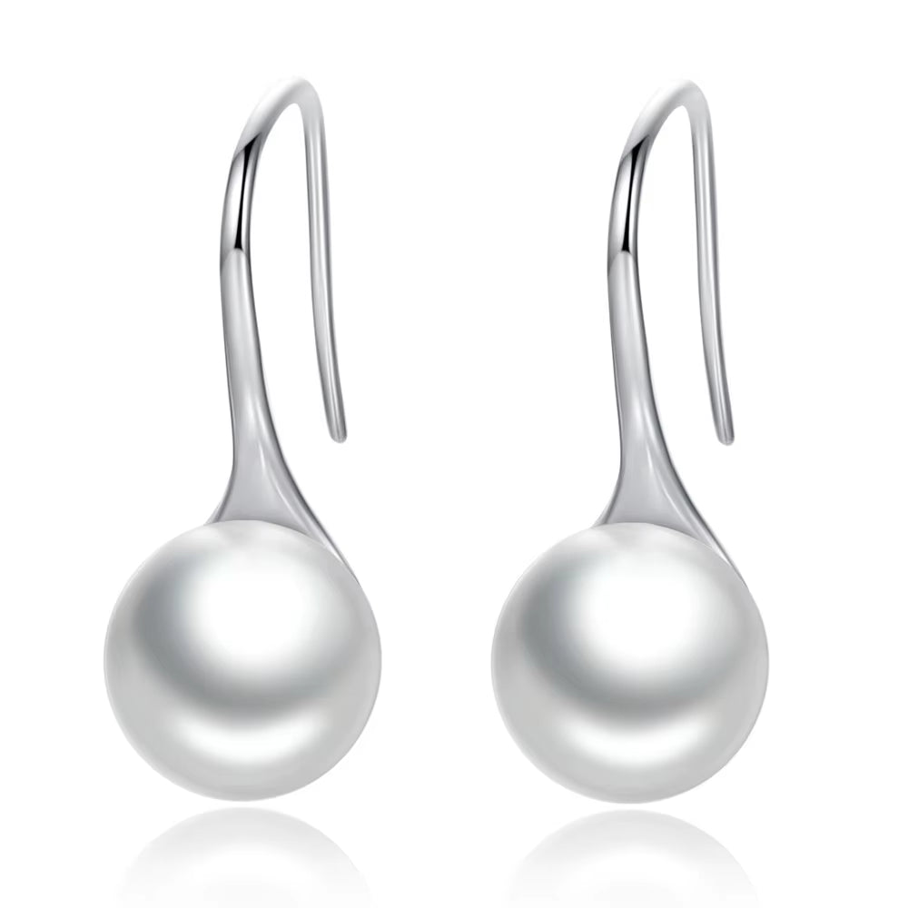 925 Sterling Silver Elegant round Pure Love Pearl Drop Earrings for Women Jewelry Brincos White ,Black Purple Pink SCE037