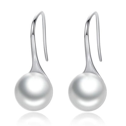 925 Sterling Silver Elegant round Pure Love Pearl Drop Earrings for Women Jewelry Brincos White ,Black Purple Pink SCE037
