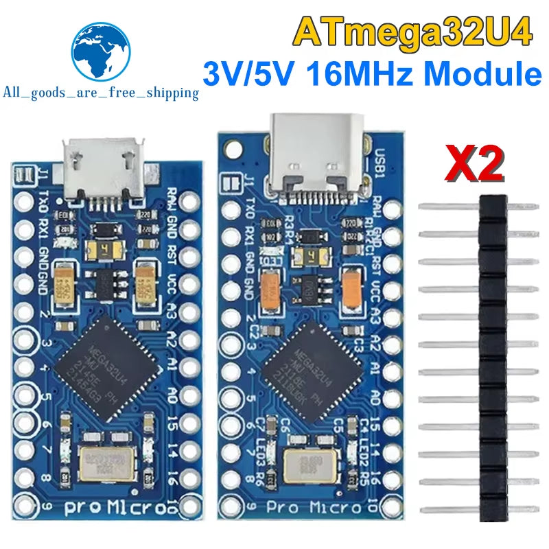 Pro Micro Atmega32U4 5V 16Mhz Original Chip Replace Atmega328 for Arduino Pro Mini with 2 Row Pin Header for Leonardo UNOR3