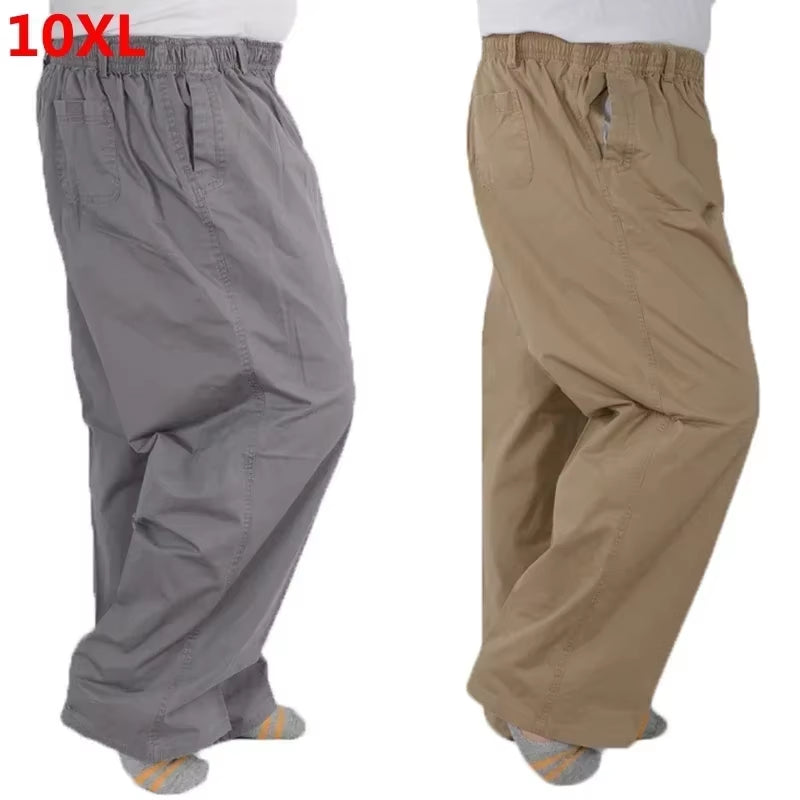 Plus Size 8XL 11XL 12Xl Middle-Aged Men'S Summer Thin Elastic Band High Waist Cotton Casual Trousers Dad Oversize 9XL 8XL 7XL